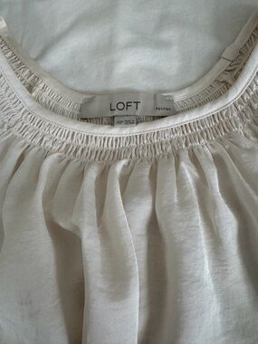 LOFT Cream Smocked-Neck Peasant Blouse